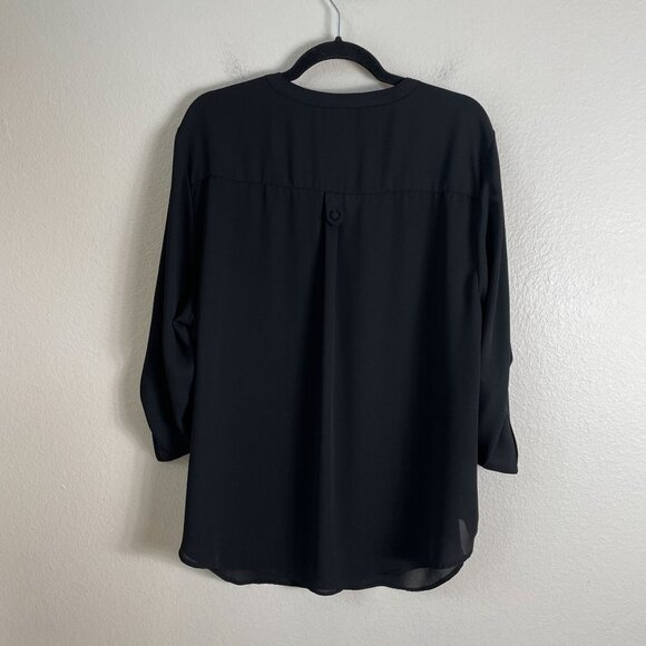 Torrid Harper Womens Plus 2X Black Chiffon Blouse Roll Tab Sleeves Shirt Top - Picture 7 of 8